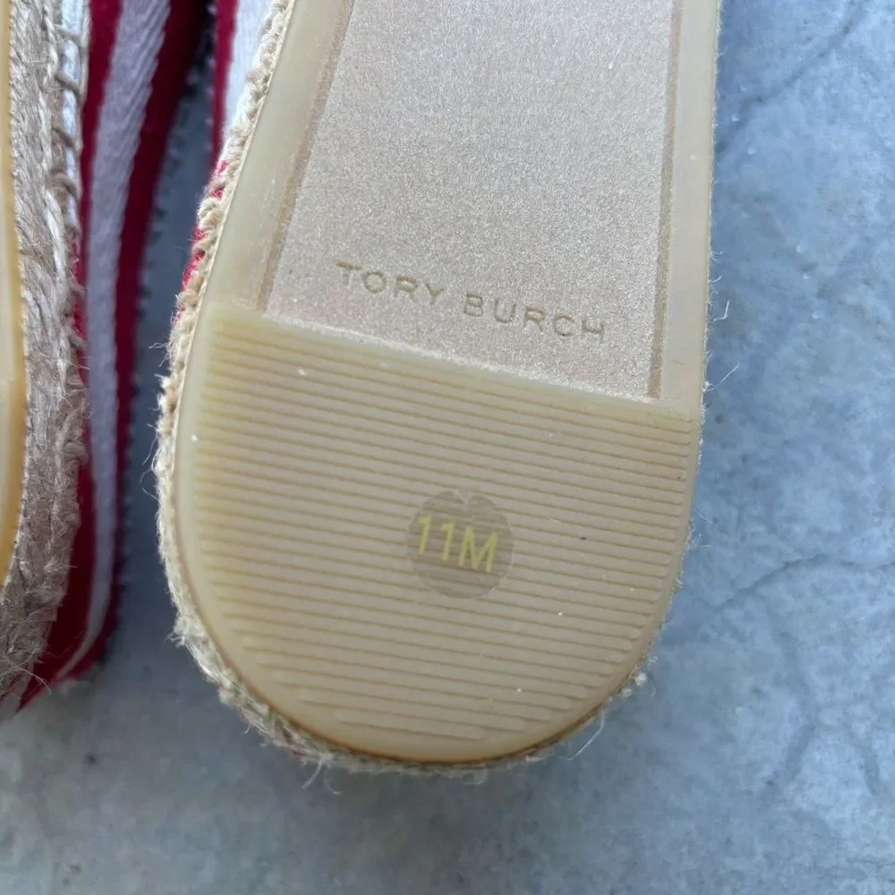 Tory Burch Espadrilles Flats Shoes Fray Stripe Red White NWOB 11